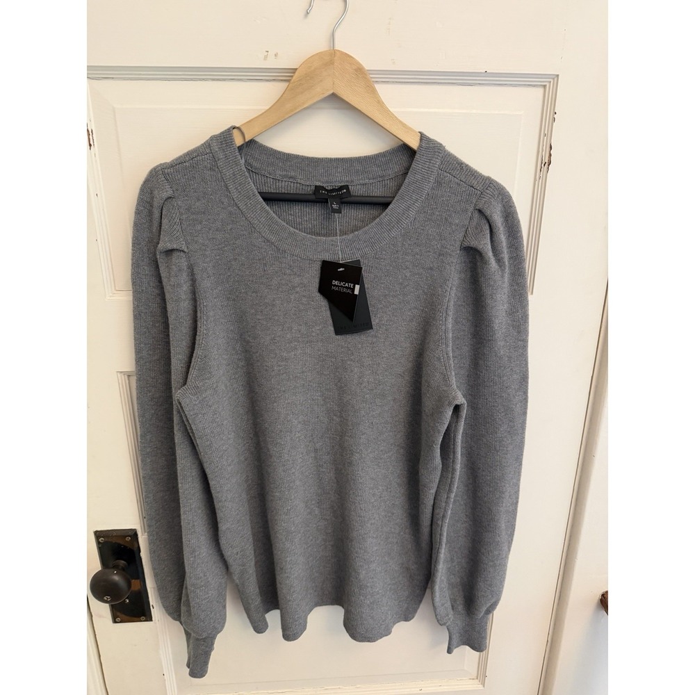 The Limited Women's Gray Long Puff Sleeve Tight Knit Sweater Size Large New